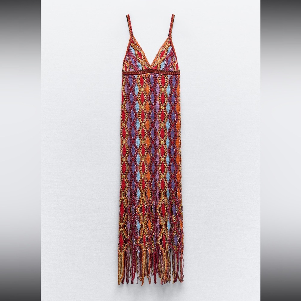 Zara fringe knit midi dress